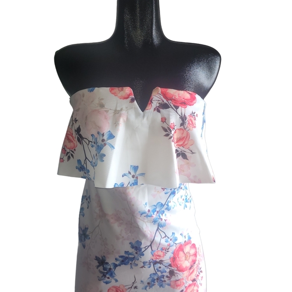 Suzy Shier Floral Off Shoulder Fitted Pencil Dress S - Picture 2 of 7